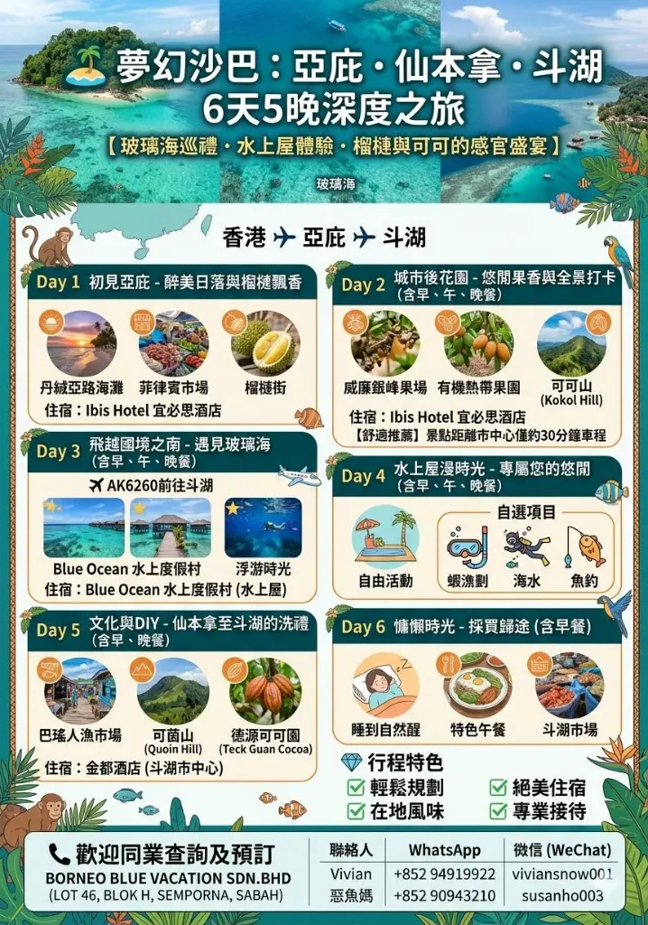 萝幻沙巴：亞底·仙本拿·斗湖 6天5晚深度之旅 